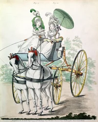 Two Young Ladies in Calico Gowns, Taking an Airing in a Phaeton